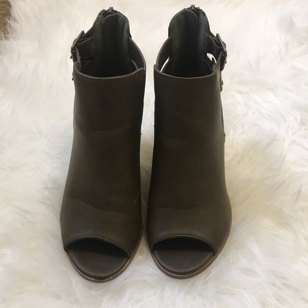 Olive Green Open Toe Block Heel Booties